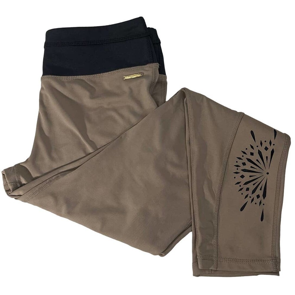 CATHERINE MALANDRINO Coffee Tan Brown Laser Cut Design Active Legging Size Large